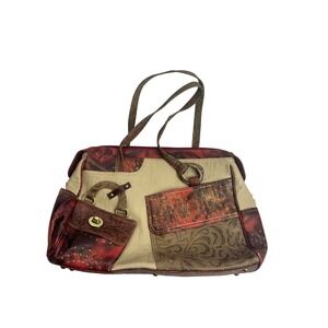 Vintage Y2K Cirque du Soleil Patchwork Shoulder Bag Red Tan Floral Handbag KC